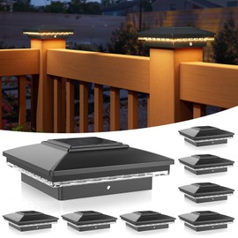 APONUO Solar Post Cap Lights, 4x4 Solar Post Cap Lights,Warm White Deck Light Outdoor Waterproof Garden Patio Yard Light for Fence Deck 4x4,Auto On/Off,Easy to Instal,Black 8 Pack