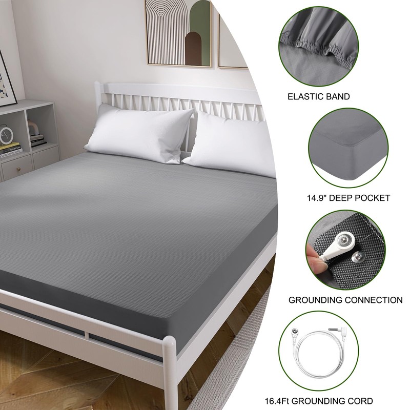 OneAmg Grounding Bed Sheet King Size, 95% Organic Cotton &