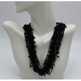 Esmor Black Confetti Scarf Necklace Solid Basic Black Accents Knitted Strands 18" JB-8