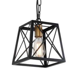 Eumyviv Metal Pendant Light, 1-Light Industrial Chandelier Trapeziod Lighting Fixture with Adjustable Hanging Rod for Kitchen Island Dining Room P0084
