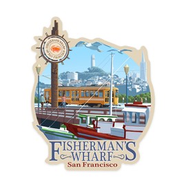 Die Cut Sticker San Francisco, California, Fisherman's Wharf, Contour Vinyl Sticker 1 to 3 inches (Waterproof Decal for Cars, Water Bottles, Laptops, Coolers), Small