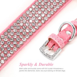PET ARTIST Rhinestone Dog Collar and Leash Set, Sparkling Girl Dog Collars with Bling Diamonds, Soft Suede Leather Pink Pet Collar with Cute Flower for Small Puppy Dogs Walking Party Wedding,S