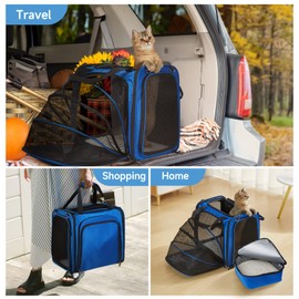 Large Cat Carrier with Litter Box, Expandable Cat Carrier for Car Travel, 17.3"x16.2"x13" Soft-Sided Pet Carrier, Collapsible Pet Carrier for Car Travel with Lockable Zippers for Medium Large Cat