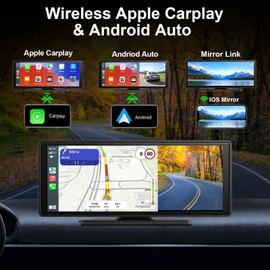 Wireless Apple Carplay Screen for Car 4K Dash Cam, 10.26" Portable Apple Carplay & Android Auto Car Stereo, with 1080p Backup Camera, GPS Navigation/Mirror Link/Voice Control/Bluetooth/FM