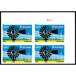 2011 Kansas Statehood Plate Block of 4 "Permanent 1st Class" Postage, Sc#4493, MNH,OG