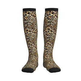 Wyayazh Leopard Print Compression Socks Women Men Knee High Support Socks For Athletic Running Cycling