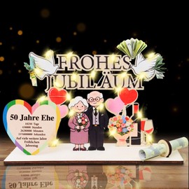 Sunwuun LED Golden Wedding Gifts, 50th Wedding Anniversary Gifts, 50th Golden Wedding Decoration, Wooden Money Gift for 50th Wedding Anniversary, Colour Print, DIY Design, 50th Anniversary for Women