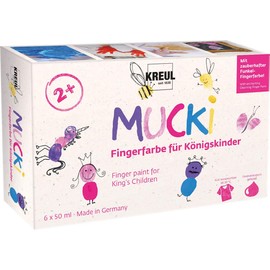 KREUL Mucki 23051 Finger Paint for King's Children, 6 x 50 ml in White, Fairy Dust Pink, Pink, Purple, Blue, Gold Treasure, Paraben-Free, Gluten-Free, Lactose-Free, Vegan, Washable