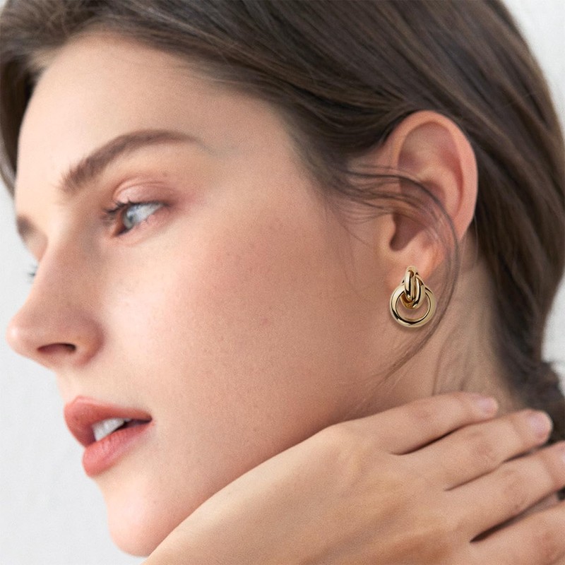 JeanBeau Gold Statement Geometric Dangle Earrings for Women Girls Chunky