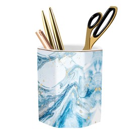 WAVEYU - Portalápices para computadora, diseño de mármol, para niñas y niños, organizador de computadora de cerámica duradero, soporte para brochas de maquillaje, para oficina, aula, hogar, mármol azul