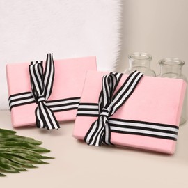 XNHIU 50 Yards Christmas Striped Ribbon Black and White Striped Grosgrain Ribbon Gift Wrapping Ribbon, 4cm