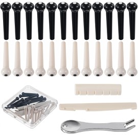 Pack of 24 Guitar Bridge Pins Pins Acoustic Guitar Bridge Plugs Acoustic Saddle Extractor Tool Guitar Bridge Pins Acoustic Guitar Bridge Saddle for All Guitars (White Black)