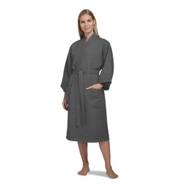 Waffle Robe for Women by BOCA TERRY, Soft Cotton Spa Robes for Summer, Lightweight Women's Knit Waffle Bathrobe, Kimono Style Bathrobes, Grey 2X (XXL)