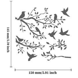 BENECREAT Spring Theme Stainless Steel Stencils, 15.6x15.6cm Bird Tree Branch Metal Scrapbooking Drawing Stencils for Wood Burning and Engraving Crafting, DIY Photo Album