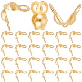 Beebeecraft 1 Box 300Pcs Bead Tips Real 18K Gold Plated Clamshell Knot Covers Fold-Over Calotte Ends Tips for Jewelry Making Findings DIY Crafts