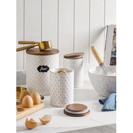 LE TAUCI Food Storage Containers with Airtight Lids, 78/25 oz Ceramic Flour and Sugar Canisters Sets, Embossed Large Jars for Pasta, Oats, Coffee Bean, Cookies, Rice, Grains, Tea - Set of 2, Clover