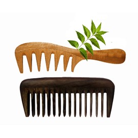 Rufiys Neem Wood and Rosewood Comb for Women & Men Combo Pack, Hair Growth, Neem Wooden Comb Wide Tooth Curly Hair Detangle, Non Static, Styling