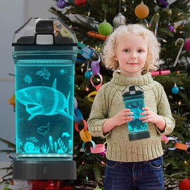 Anywin Shark Gifts Water Bottle, Light Up Drinking Bottles with 3D Shark-14 OZ Tritan BPA Free Eco-Friendly Cool Water Cups Gifts for School Boys Children Christmas Holiday Back-to-school Gift