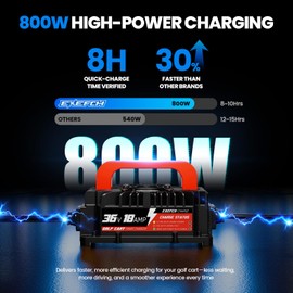 EXEFCH 36 Volt 18 Amp Golf Cart Charger for EZGO TXT with D Style Plug, Lead Acid Battery Charger with 2-Pin Plug, 800W, IP67 Waterproof, 17FT Long Cable for EZGO TXT Charger