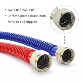 Conector flexible de calentador de agua corrugado de acero inoxidable, codificado por colores calientes y fríos, FIP de 3/4 pulgadas x FIP de 3/4 pulgadas, longitud de 18 pulgadas (paquete de 2)
