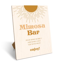 Mimosa Bar Sign, Boho Sun Baby Shower Mimosa Bar Supplies, Bohemian Sunshine Wedding Bar Decor With Stand, Wooden Tabletop Sign For Gender Reveal Bridal Shower Birthday Christmas Party, 01