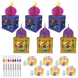 6 Eid Mubarak Craft Kits for Kids Wooden Ramadan Mosque Kit to Build and Paint Ramadan Mubarak Wooden Houses Crafts Art Project Bulk Painting Kits for Muslim Ramadan Party Supplies Decorations