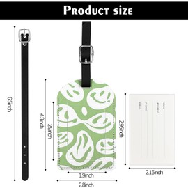 Deokke 2 Pack Luggage Tags Suitcase Tags PU Leather Privacy Screen Luggage Tags Aesthetic Cute Travel Bag Labels for Women Girls Men Green