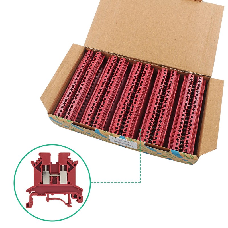 Eilumduo 100 Pcs Red UK2.5B 800V 32A DIN Rail Terminal