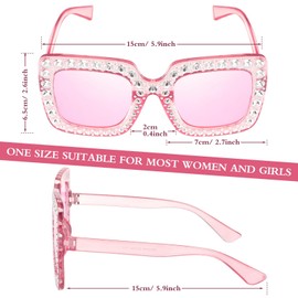Chumia 20 Pairs Rhinestone Sunglasses Bling Crystal Sunglasses 70s Glitter Disco Glasses Retro Glasses for Women Girls (Pink)