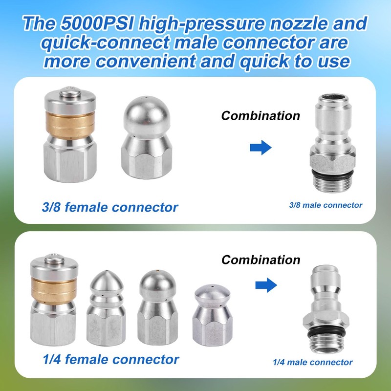 10pcs Sewer Jetter Nozzle Kit - Stainless Steel, 1/4" &