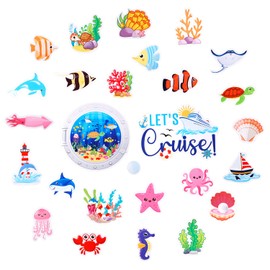 27pcs Cruise Magnetic Door Decoration, Marine Animal Fish Magnets Fun Sea Navigation Door Decor Magnetic Cruise Ship Magnet Stickers Decoration for Carnival Cruise Fridge Door