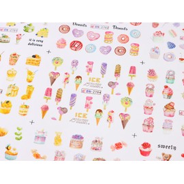 12 Sheets Donut Ice Cream Candy Nail Art Stickers Cute Water Transfer Nail Decals Spring Summer Nail Decals Colorful Holiday Nail Art Supplies for Women Nail Decorations