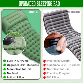 OPL5 Camping Sleeping Pad, 4 Inch Inflatable Air Mattress Camping with Pillow Carry Bag, Backpacking Sleeping Mat Built-in Foot Pump Waterproof Sleeping Pad for Hiking,Camping (Green)