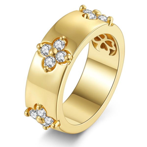 AVECON Clover Moissanite Engagement Ring for Women, 14K Gold Plated