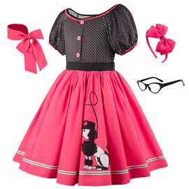 Btonai Poodle Skirt Costume Girls Sock Hop Outfit Kids 50s dress with Scarf, Glasses and Headband