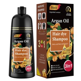 Hair Dye Shampoo 3 in 1 for Women & Men 100% Gray Hair Coverage - Herbal Ingredients Natural Plant Hair Color - Hair Dye in Minutes 500ML（Black）