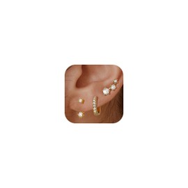 FANCH 3Pairs Gold Stud Hoop Earrings Set for Women 14K Gold Plated Small Stud Huggie Hoop Earrings for Multiple Piercing Dainty Hypoallergenic Earring for Sensitive Ears Cartilage Earrings