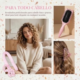 7 Kit de Herramientas de Peinado, Rizador Pelo Sin Calor con peine y Pinzas para el Cabello y Coletero, Rizador Sin Calor para Cabello, Rizadores de P