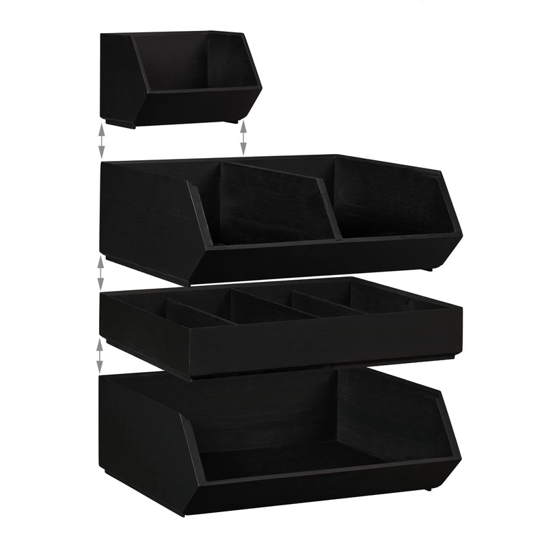 Relaxdays Desk Organiser, 4 Compartments, Bamboo Box, Stackable, Multifunctional, H