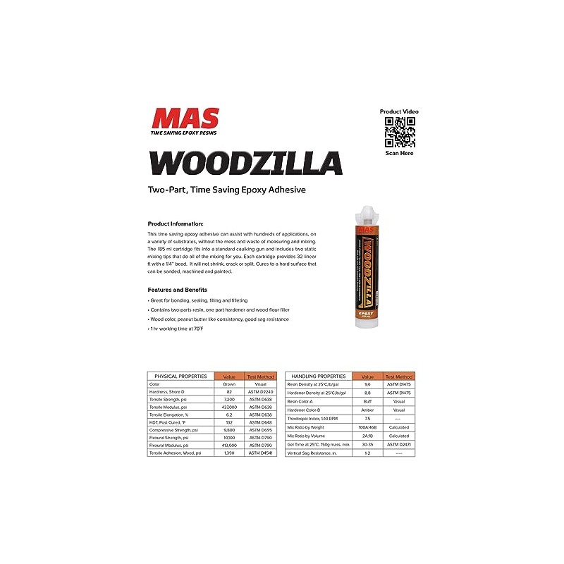MAS Epoxies Woodzilla, 185 ml, Versatile Wood-Colored Epoxy Paste Solution,