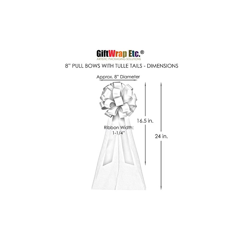 Silver Wedding Pull Bows with Tulle Tails - 8" Wide,