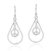 Teardrop Peace Sign Symbol 925 Sterling Silver Dangle Earrings, Sterling