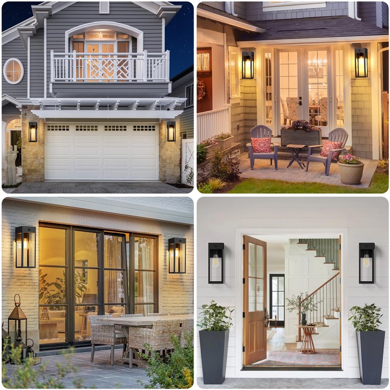 OYKYOHEI 2 Pack Large Porch Lights with GFCI Outlet, Dusk
