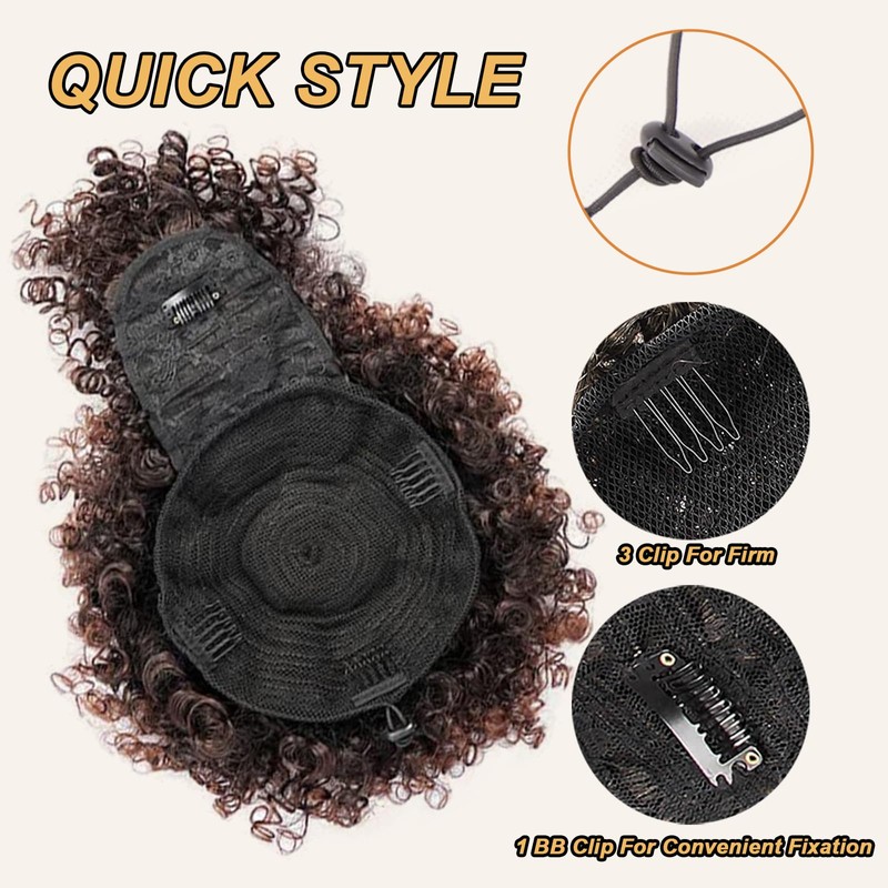 GOTEFERBE Drawstring Ponytail for Black Women, Afro Puff Kinky Curly