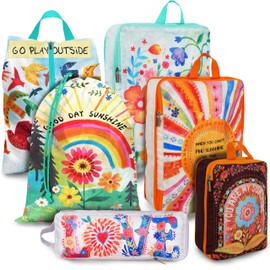 Compression Packing Cubes for Travel- Natural Bohemia Sunshine Luggage Organizers 6 Piece Set-Ultralight, Expandable/Compression Packing Cubes and Travel Organizers