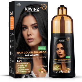 Kiwinz Professional Hair Color Shampoo – 5 in 1 Hair Dye Shampoo for Grey Hair - Instant Hair Dye with 100% Color Accuracy Enriched with Natural Ingredients - Ammonia Free - 500ml (Black)