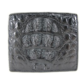 Pelgio Genuine Crocodile Caiman Alligator Big Hornback Skin Leather Soft Bifold Wallet ([B3] - 8 Card Slots + 1 ID Window + 2 Compartments for Bills, Black)