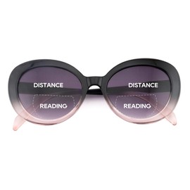 zooxsky Bifocal Reading Sunglasses for Women,Outdoor Bifocus Sunglasses Readers Trend Round Sun Readers Glasses With Spring Hinge Black Gradient Pink +3.00