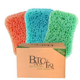 Bath Sponges, Soft Exfoliating Shower Sponges for Deep Cleansing, Durable Body Sponge Set for Adults, Orange, Blue and Green, Pack of 3