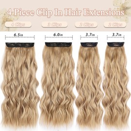 Curly Clip in Hair Extensions 4Pcs Long Wavy Hair Synthetic Thick Clip in Extensions 22 Inch for Women # Dirty Blonde